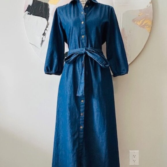 Contemporaine Lightweight Chambray Belted Midi Shirtdress - Size M - Picture 1 of 10